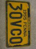 Vintage Metal Pennsylvania License Plate   1955   55   1950s   50s 