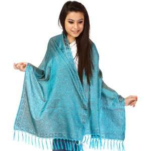   Blue Tehra Banarasi Scarf with All Over Woven Paisleys   Pure Silk