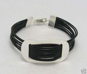 STERLING SILVER BRACELET NATURAL LEATHER WOMEN 925 NEW  