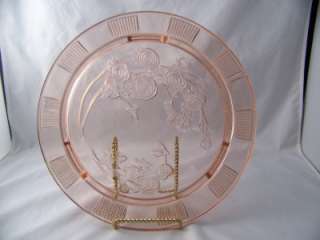 FEDERAL GLASS SHARON CABBAGE ROSE PINK FTD. CAKE PLATE  