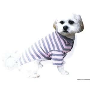  DOGGIE DUDS PREPPY POLO STRIPED T GREY PINK MED Kitchen 
