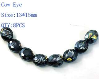   Wholesale 13*15mm 8pcs Black Glass Crystal Loose Beads Cow Eye Fashion