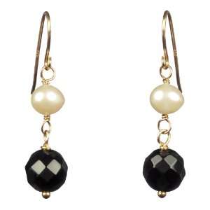   Freshwater Pearls with Faceted Black Onyx on Vermeil Earrings Jewelry