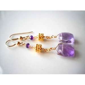   Gemstones Amethyst Pillow Dangle 24k Gold Vermeil Earrings Jewelry