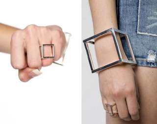 Hollow Cube Cage Art Deco Knuckle Finger Ring Geometry  