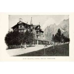  1905 Print Hotel Bellevue Cortina Italy Mount Pomagagnon 