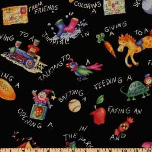  44 Wide Happiness Is Fun Activities Black Fabric By The 