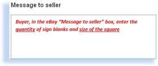 Example of what to enter in the Message to seller 3 squares with 