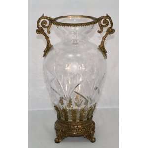   Italian 24% Lead Crystal Vase with Craved Brass