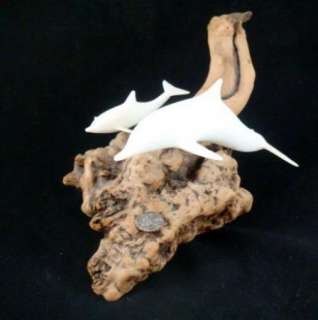 John Perry Pellucida Dolphin Sculpture Burl Wood Base  