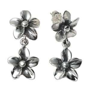  Zina Sterling Silver Double Flower Drop Earrings Jewelry
