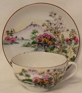 Lovely Asian scenic design teacup and saucer  