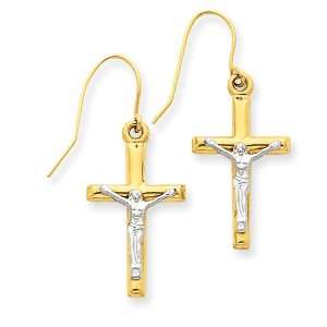  14k Two tone Polished Crucifix Earrings Jewelry