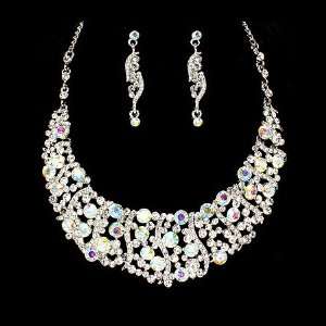  Bridal Wedding Jewelry Set Necklace Crystal Rhinestone Bib 