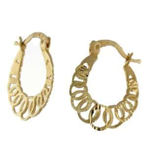  14K Yellow Gold Solid Link Hoop Earrings Jewelry