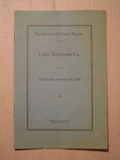 UNITY MAINE Telephone Co. 22nd REPORT 1926 12 pages  