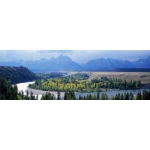 Teton Range with Cottonwood Trees and Snake River in Foreground During 