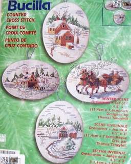 Bucilla WINTER SCENE Counted Cross Stitch Christmas Ornaments Kit 