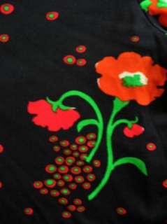Vintage 70s MOD Black Red Poppies Floral Elephant Pants 3 Piece Suit S 