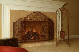 Three 3 Panel Iron French Provincial Fireplace Screen  