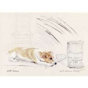 Terrier Lying with Biscuits Mounted Limited Edition Signed Print Gill 