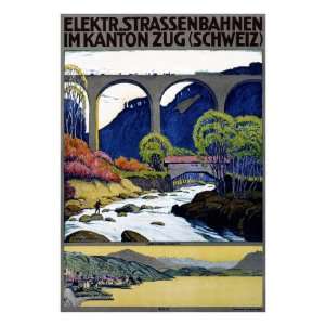 Elekktr Strassenbahnen im Kanton Zug Giclee Poster Print by Ernst Emil 