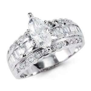  14k Solid White Gold Marquise CZ Cubic Zirconia Engagement 