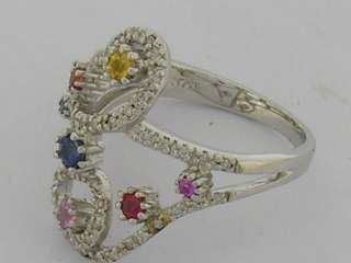 9ct White Gold Natural Diamond & Rainbow Sapphire Ring  