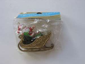 Vintage Plastic Santa in Sleigh Ornament Bradford MIP  