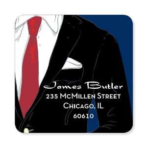  Suited Up Red Caucasian Label Square Birthday Stickers 