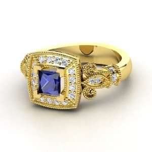 Dauphine Ring, Princess Sapphire 14K Yellow Gold Ring with 