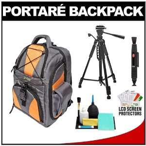 Case (Gray/Orange) with 57 Photo/Video Tripod + Cleaning Kit for Sony 