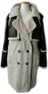 Runway Aviator Faux Leather Shearling Trench Coat Jacket  