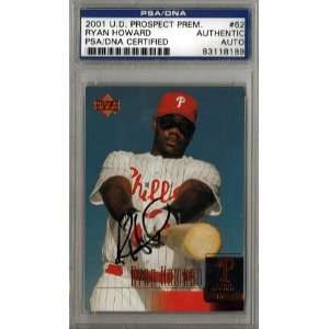 Ryan Howard Autographed/Hand Signed 2001 Upper Deck RC Card PSA/DNA 