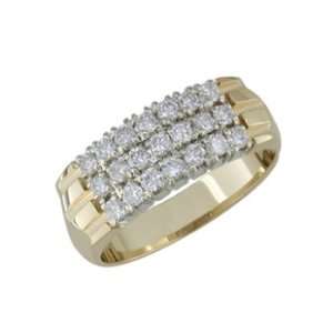  Deca   size 5.00 14K Gold Triple Row Diamond Ring Jewelry