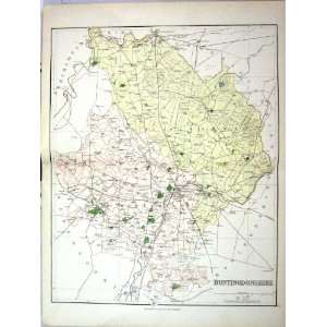  Philip Antique Map England 1885 Huntingdonshire Huntingdon 