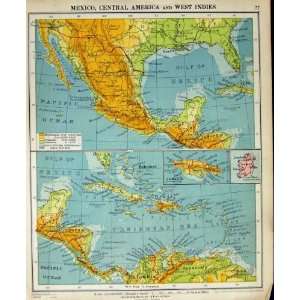    1925 Map Mexico America West Indies Summer Climate