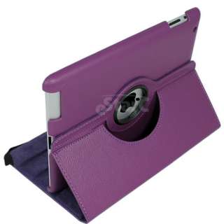 Purple iPad 2 Magnetic Smart Cover Leather Case Rotating 360 Stand 