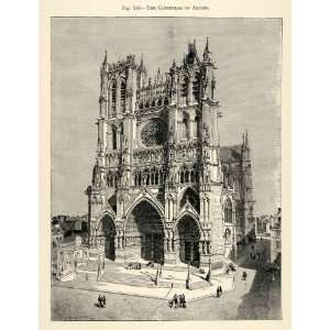 Wood Engraving Cathedral Amiens France Gothic Rose Window Somme French 