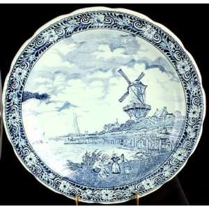   Large Vintage Transferware Blue Delft Plate Charger 