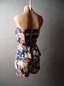 STRAPLESS Cage Cutout Back Floral Print 40s Rockabilly Peplum Shorts 