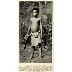 1928 Print Sakai Boy Parang Knife Malaysia Tribe Minangkabau Descent 