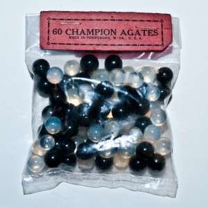 Vintage Bag of 60 Champion Agates Marbles ~ Black & White Pee Wee 