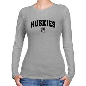  NCAA Northeastern Huskies Ladies Ash Logo Arch Long Sleeve 