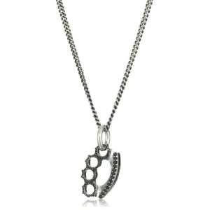 King Baby Small Brass Knuckles Pendant Necklace with Pave Black Cubic 