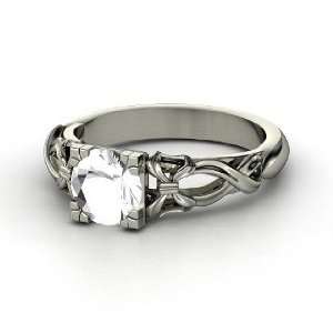  Ribbon Ring, Round Rock Crystal 14K White Gold Ring 