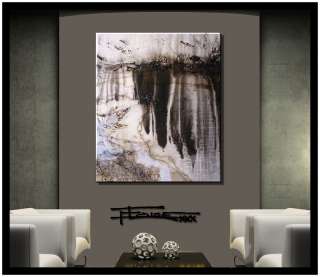 MODERN BLACK,WHITE,GRAY ABSTRACT PAINTING CANVAS ART  