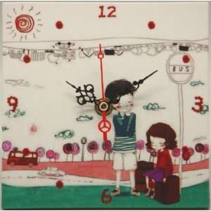   and Girl at Bus Stop   Battery Operated Quartz Clock