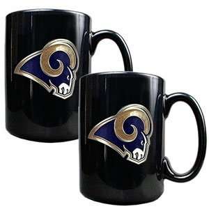  Saint Louis Rams 2pc Black Ceramic Mug Set Kitchen 