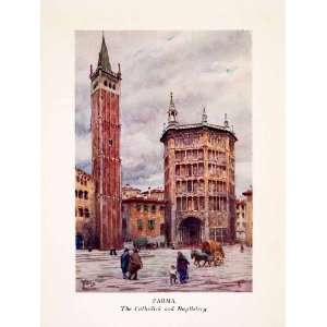  1911 Print Parma Italy Cathedral Baptistery Romanesque 
